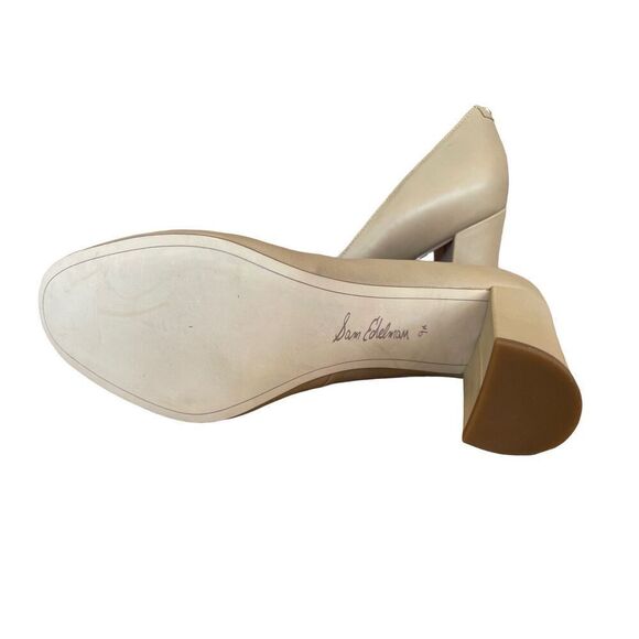 Sam Edelman Womens Cream Stillson Leather Round Toe Block Heel Pump Size 9.5 - Picture 4 of 8